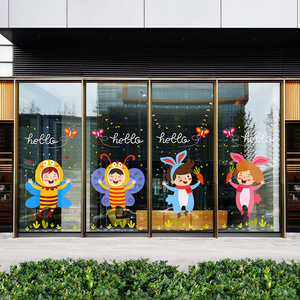幼儿园教室玻璃门装饰卡通贴画无胶静电膜童装店儿童房双面整张贴