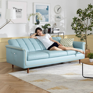 顾家家居北欧简约现代轻奢真皮沙发床小户型三人客厅两用家具1026