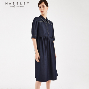 maseley/玛塞莉春季七分袖连衣裙修身中长款简约高级感女装时尚款