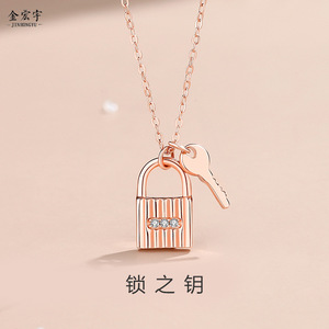 原创小锁头项链女纯银网红ins小众项饰品时尚锁骨链2022新款吊坠