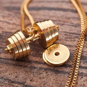 哑铃项链健身吊坠男士女杠铃钛钢挂件运动锁骨链挂坠时尚百搭礼物