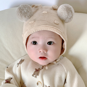 婴儿帽子春季可爱新生婴幼儿宝宝毛线帽秋冬保暖初生男女童针织帽
