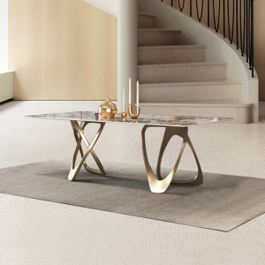 亮光岩板餐桌轻奢现代简约高端设计师时尚潘多拉奢石长方形吃饭桌