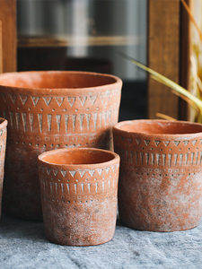 红陶花盆手工红陶土陶罐红色特大号透气红陶花盆花盆复古红陶摆件