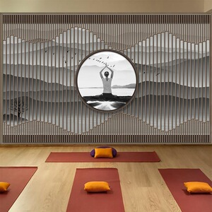 瑜伽馆教室墙纸3d简约中式水墨山水画背景墙壁纸养生健身会所壁纸