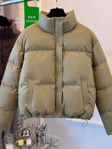 大码pu皮棉服女冬季2024新款羽绒棉衣短款面包服立领复古绿色外套