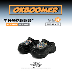 OKBOOMR牛仔绣花洞洞鞋女夏厚底沙滩包头拖新款休闲原创小众凉鞋