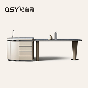 轻奢岩板岛台餐桌椅组合现代简约开放式厨柜定制多功能储物饭桌子