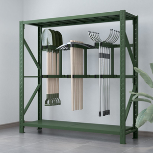 锹镐架铁锹铁锨农用工具架子军绿色盾牌货架装备库物资器材存放架