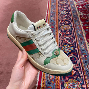 代购gucci/古驰女鞋小脏鞋gg条纹screener饰水晶情侣板鞋脏脏鞋女
