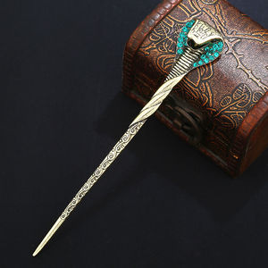 蛇发簪复古眼镜蛇头古风盘发百搭水钻合金一字簪素簪汉服配饰发钗