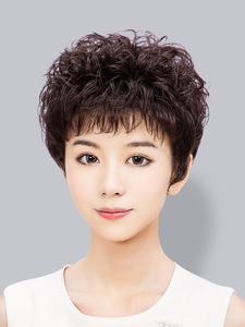 瑞贝卡正品假发短发女夏季妈妈中老年全真人发丝全头套短卷发真发