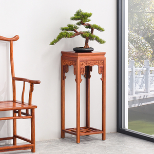红木家具刺猬紫檀花架新中式全实木置物架花梨木客厅室内落地花几