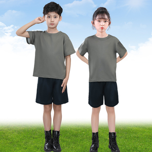 体能训练服套装儿童夏令营作训服学生纯棉黑色T恤速干上衣体能服