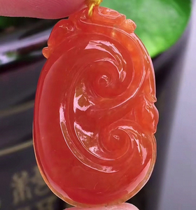 缅甸新款冰糯种大红色红翡吉祥如意小吊坠鉴定a货老翡翠玉佩挂坠