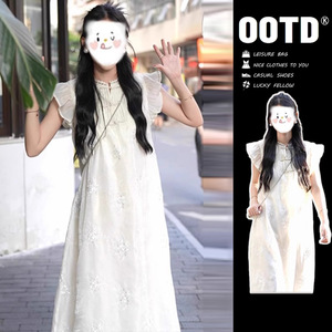 2024新款小飞袖白色连衣裙子夏季新中式国风女装小个子高级感长裙
