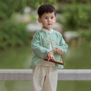 男童绿色汉服超仙中国风童装刺绣公子哥帅气小男孩唐装两件套原创