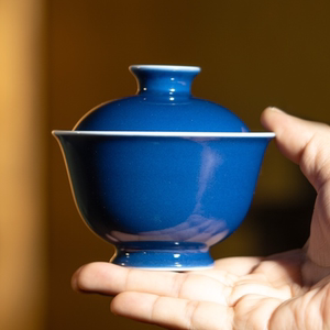 養雲高温原矿单色釉霁蓝釉二才95ml景德镇盖碗全手工陶瓷岩茶