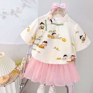 婴儿衣服夏季新中式公主裙分体套装5六7个月一周岁女宝宝国风裙子