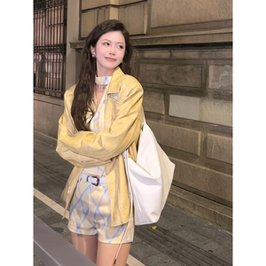 黄色皮衣外套2023新款早秋今年流行的漂亮时尚高级感欧货洋气女装
