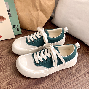 绿色芒果头帆布鞋子女夏款薄学生初中生潮ins百搭小众丑萌大头鞋
