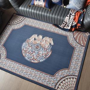 爱马仕美式轻奢高档地垫地毯门垫玄关衣帽间客厅卧室床边曼陀罗圆