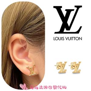 正品代购LV/路易威登耳钉镀金LOGO镶钻耳环女款银色情人节礼物