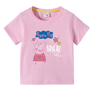 小猪佩奇童装宝宝新款圆领上衣女童纯棉薄款短袖女孩卡通半袖T恤
