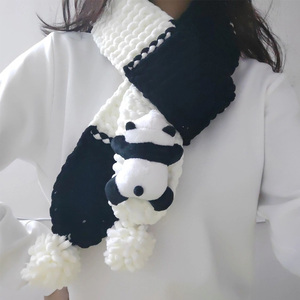 冰条线熊猫围巾毛线手工diy材料包送男友女生秋冬季编织百搭可爱