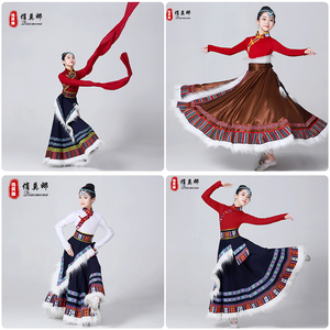 儿童藏族舞蹈练功裙中小学生少数民族舞台水袖上衣演出服半身裙子