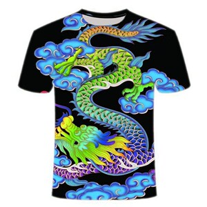 夏季新款 霸气龙图案3d数码印花t恤炫酷潮男装宽松同款圆领短袖衫