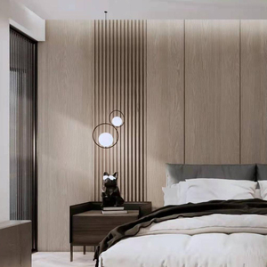 高端定制木饰面 现代轻奢护墙板 原木风格栅电视背景墙一体隐形门