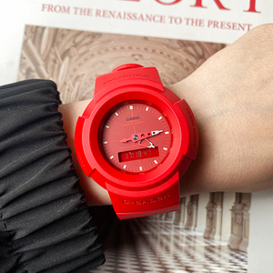 casio卡西欧g-shock复古圆盘红色电子运动手表男女aw-500bb-1/4e
