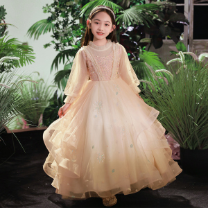 高端小众轻奢女童公主裙十岁小女孩生日秋冬儿童礼服主持人演出服