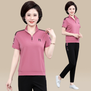 60景芬旗舰店天猫中老年休闲运动服套装女2022年夏季薄款短袖长裤两