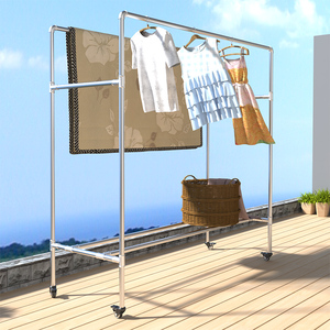 双杆户外晾衣架落地家用阳台简易钢管室外大晒衣架移动晒被子神器