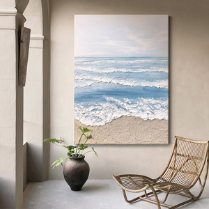 抽象蓝色大海浪肌理画客厅砂岩装饰画玄关手绘油画高级感丙烯挂画