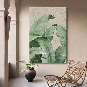 家大业大砂岩肌理挂画客厅绿色芭蕉叶装饰画玄关抽象叶子手绘油画