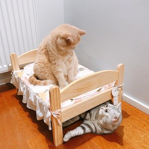 实木猫咪床狗狗宠物床可拆洗床环保小型网红猫窝四季通用离地床