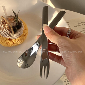 韩式304不锈钢勺子ins风高颜值精致甜品勺蛋糕点心水果叉小勺子