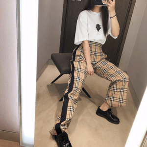 burberry巴宝莉格子侧边白边黑条长裤男女休闲裤阔腿裤颖芷薇代购