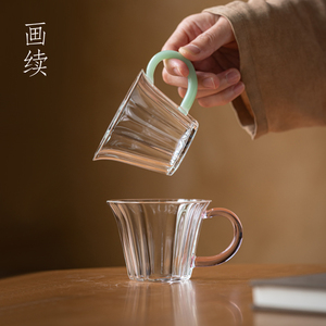 画续耐高温玻璃茶杯品茗杯主人杯喝茶杯子高硼硅带把手高颜值