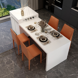 岩板岛台餐桌一体意式轻奢成品中岛台厨房倒台料理餐厅吧台柜家用