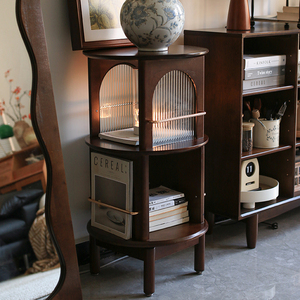 复古沙发小边几旋转实木移动置物架书客厅角胡桃色美式床头柜家具