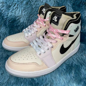 适配aj1 cmft高帮马卡龙粉绿紫蓝双拼色鸳鸯粉色渐变反光泼墨鞋带