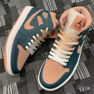 适配aj1中帮女粉绿色篮球鞋艺术扎染反光泼墨腰果花鞋带橙色渐变