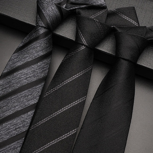 黑色条纹领带8cm休闲西装衬衫高档正装商务手打男士高级感