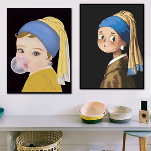 q版蒙娜丽莎 创意画 diy数字油画手绘油彩画客厅卧室背景墙装饰画