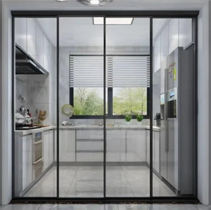 极窄三联动推拉门厨房门阳台门玻璃移门钛镁铝合金简约门工厂直售