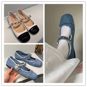 美国直邮miumiu缪缪凉鞋玛丽珍女鞋链条珍珠扣单鞋方头粗跟高跟鞋